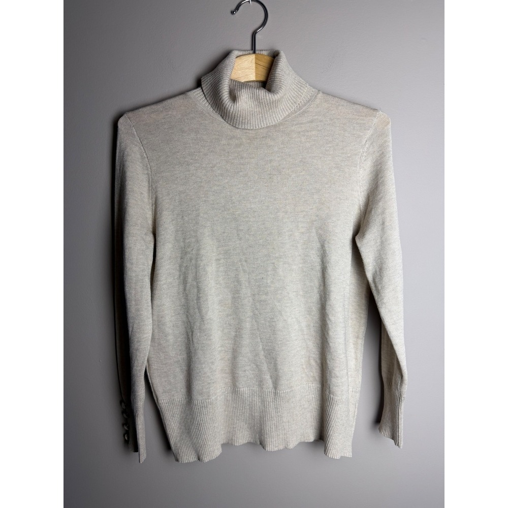 Retrology Womens Oatmeal Beige Turtleneck Sweater Button Cuff Detail Large